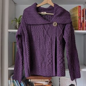Carraig Donn Irish Aran Merino Wool Sweater Cable Knit Caridigan Size Medium